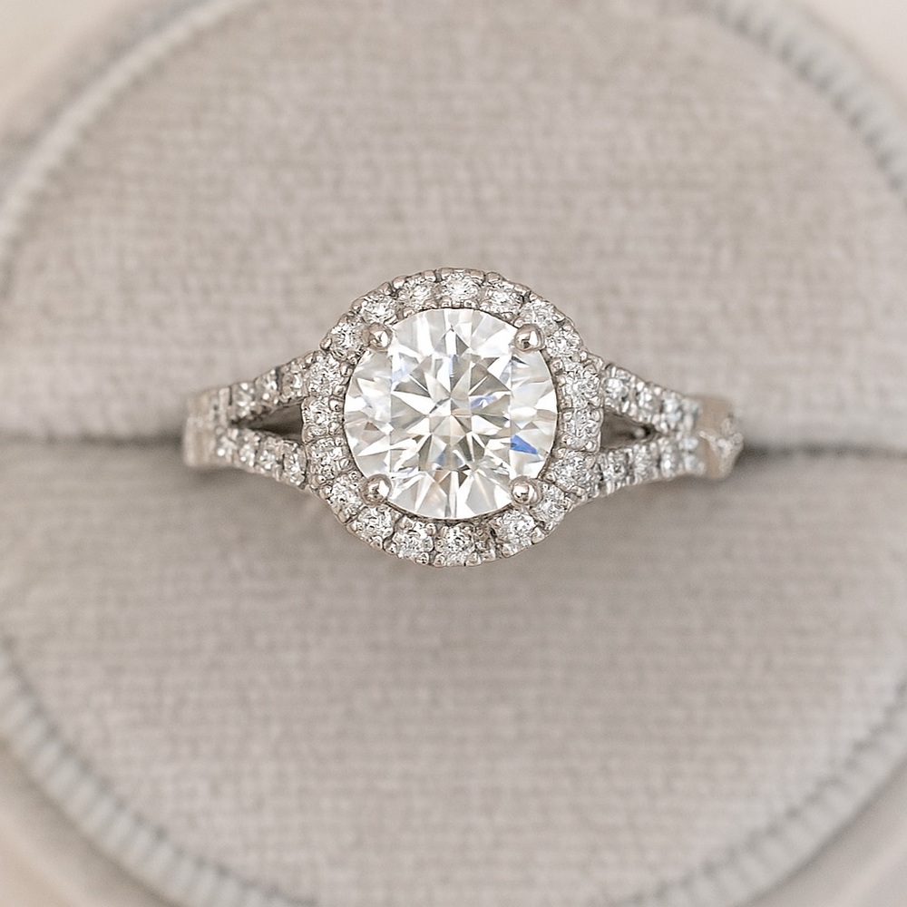 1.5ct D, VVS1 Moissanite Halo Ring - Picture 3 of 8